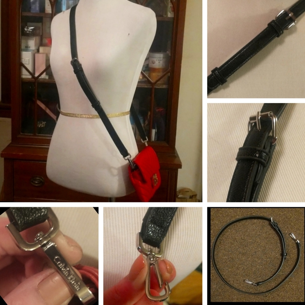 CK Leather Crossbody Strap W 360° Embossed Monogram Turn Clasp Nickel Hardware